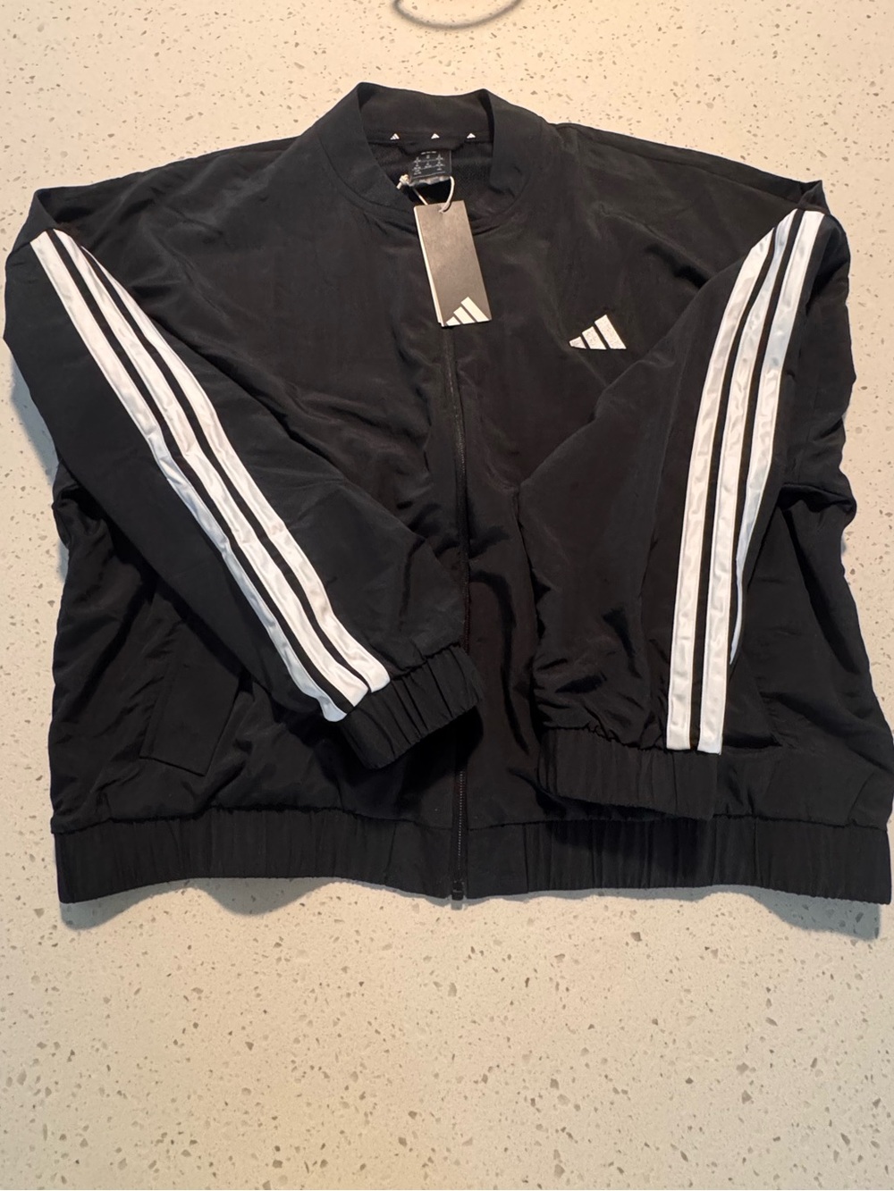 NWT- adidas Black Windbreaker Jacket with White Three-Stripes